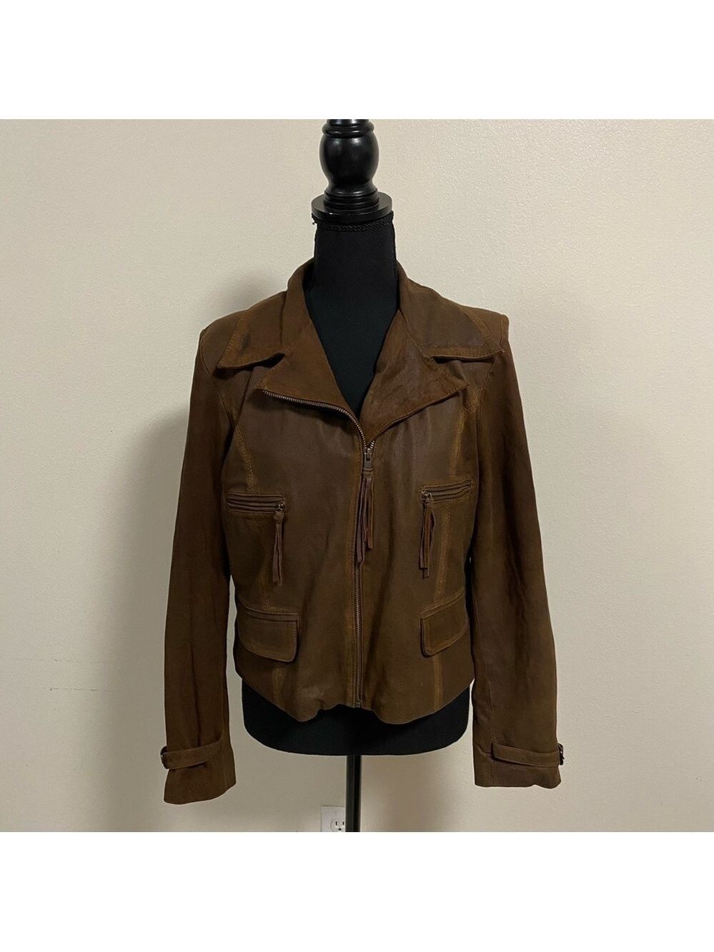 El Bomero Jacket Women’s Size Large Brown Suede Leather Motto Jacket Vintage